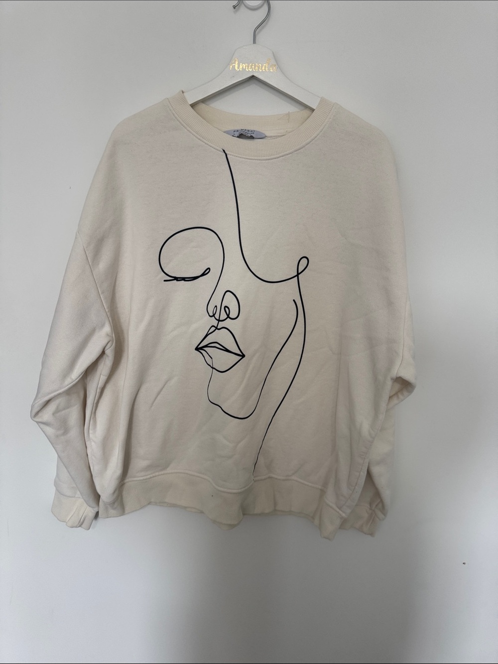 Primark Cream Sweatshirt with Black Line Detail